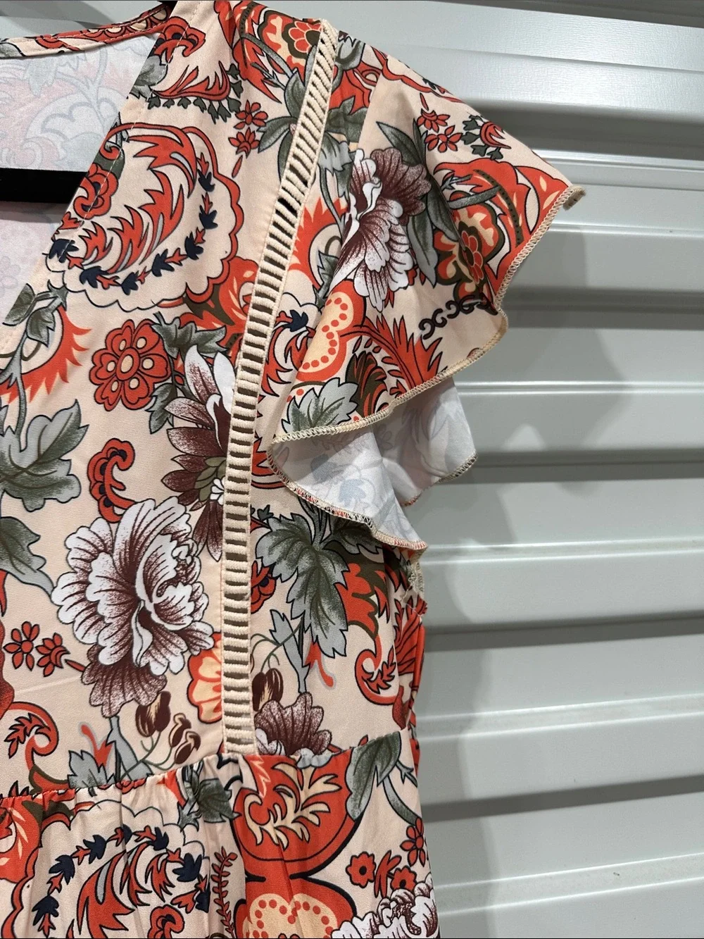 Red Floral Tiered Maxi Dress with Ruffle Sleeves - Picture 9 of 11